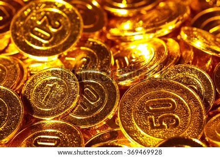 Golden coins piled in a heap of background.Gold reserves.Success and Wealth.