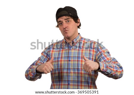 Cool young guy with cap isolated on white background.