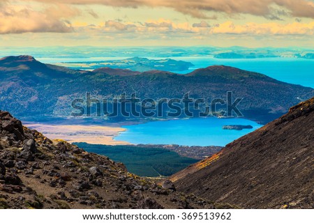 Rotoaira and Taupo lakes, Tongariro national park, North island of New Zealand Royalty-Free Stock Photo #369513962