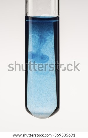 Test tube with fuzzy blue solution
We can observe the reaction of Cu(II) ions with NaOH. The Cu(II) ions with the OH ions form an insoluble [Cu(OH)2].