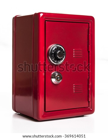 Red safe deposit box on a white background Royalty-Free Stock Photo #369614051