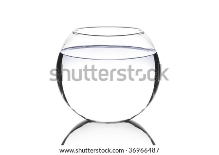 An empty fish bowl against white background