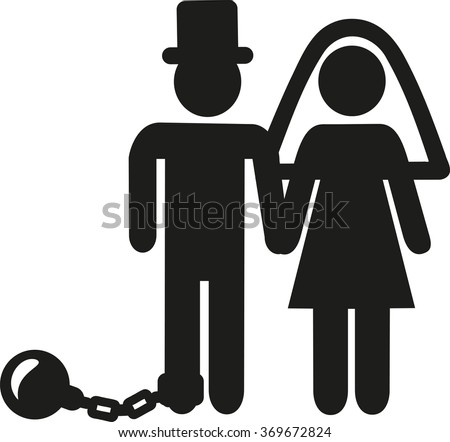 Wedding Couple pictogram man with shackle and iron ball Royalty-Free Stock Photo #369672824