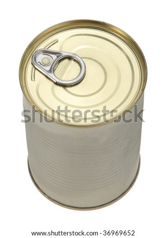 Single metal can. Top view. Close-up. Isolated on white background.