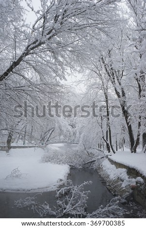 Snowing landscape in the park. High resolution and beautiful snow details