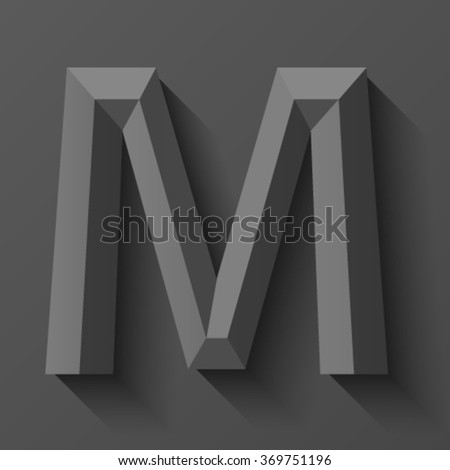 Black bevel font letter M, vector