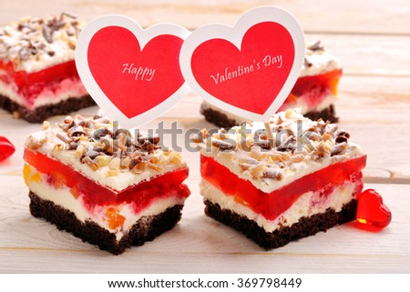 Two sweet cakes with hearts for Valentines Day with space for text

