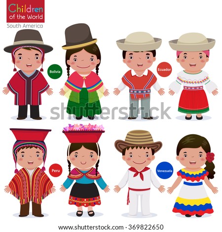 Kids in different traditional costumes (Bolivia, Ecuador, Peru, Venezuela)