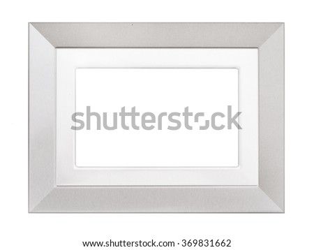 Simple modern picture or photo frame. Silver grey, isolated on white. Rectangular.