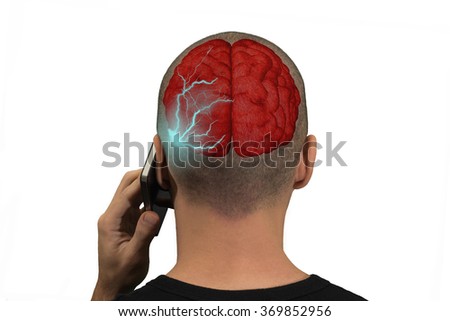 Phone emits waves in the brain of a person Royalty-Free Stock Photo #369852956