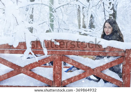 snow park bench girl