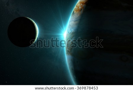 jupiter and moon io with beautiful sunset. Check my gallery for other sunsets and sunrises in space.
Elements of this image furnished by NASA Royalty-Free Stock Photo #369878453