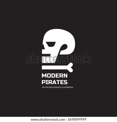 Modern pirates - vector logo template concept illustration. Human skull in profile sign. Death symbol. Dead icon. Skeleton insignia. Halloween Jolly Roger. 