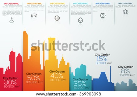 Modern infographic option banner with colorful city bar chart. Vector. Can be used for workflow layout, banner, diagram, web design, infographic template.