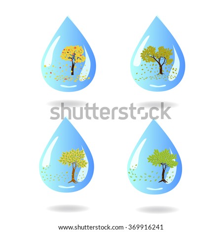 a set of small abstract  trees in a drop of water on white