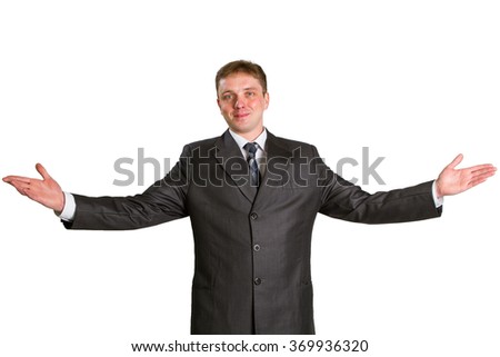 Happy businessman showing his thumbs up with smile over white background