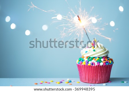 Colorful cupcake with sparkler