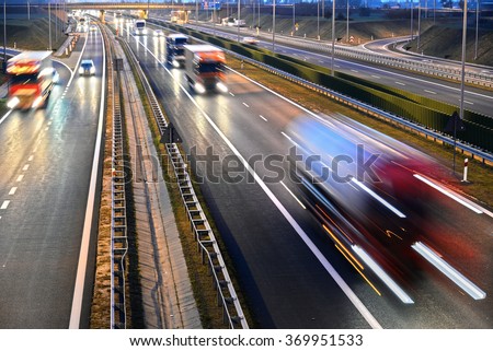 Four lane controlled-access highway in Poland.
 Royalty-Free Stock Photo #369951533