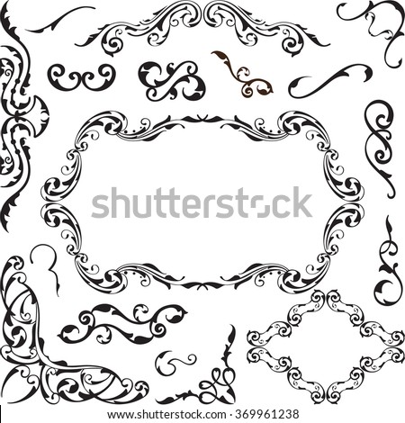 Vintage ornate set is isolated on white Royalty-Free Stock Photo #369961238