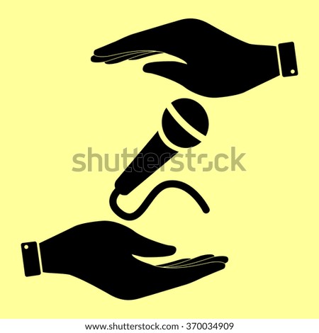 Microphone sign. Save or protect symbol by hands.