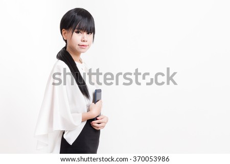 asian business woman holding tablet computer isolated on white background