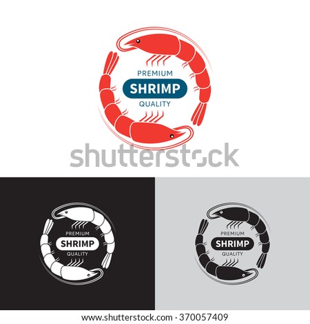 Shrimp logo template. Vector illustration. Seafood logotype concept in Yin Yang style.