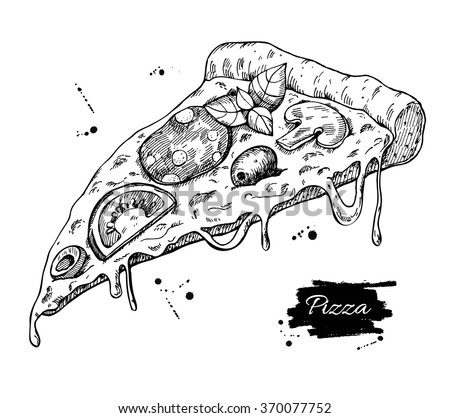 Vector Pizza slice drawing. Hand drawn pizza illustration. Great for menu, poster or label.