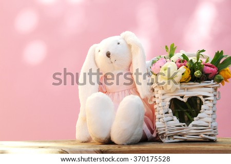 Easter bunny,spring flowers 