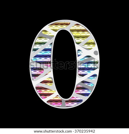 Number 0 cut  from paper three layer with rainbow color in base background.  Vector clipping mask