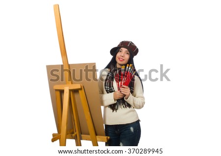 Woman artist isolated on the white