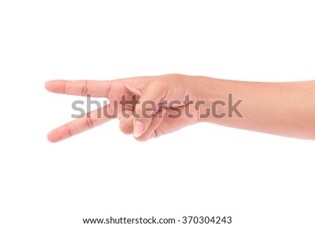 Hand with two fingers isolated on white background
