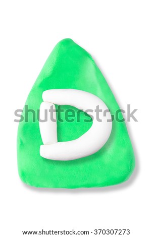 Plasticine letter D on plasticine triangle background on isolated on a white background