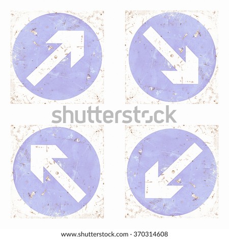  Direction sign with white arrow over blue background vintage