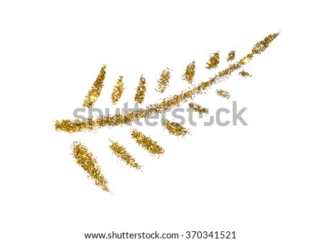 Abstract Palm branch of golden glitter sparkle on white background