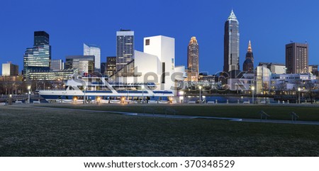 Cleveland panorama - winter evening from the marina