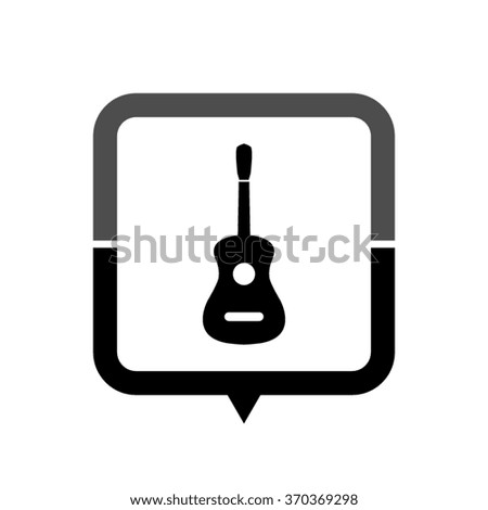 Guitar - black vector icon; map pointer;  message bubble