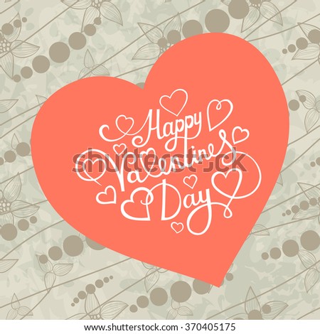 Paper heart Valentines day card with lettering on seamless floral background. Eps-10