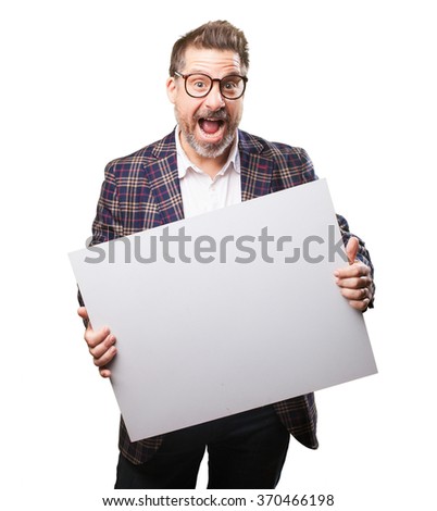 middle aged man holding a banner