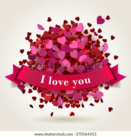 Abstract Bright Valentine's Day Heart Background with banner, vector illustration
