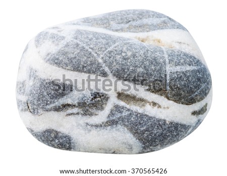 pebble from gneiss rock natural mineral stone isolated on white background