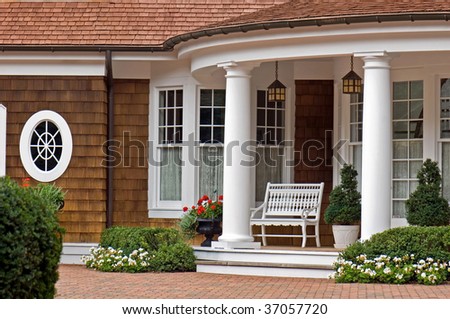 fancy front porch of summer home