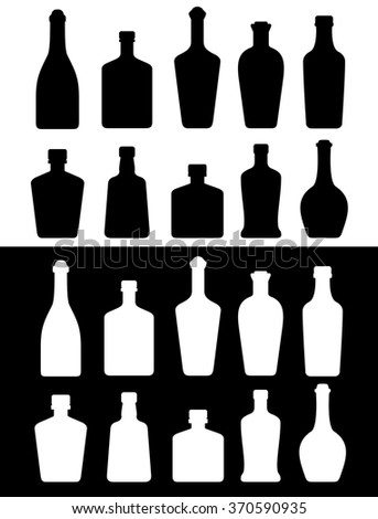 black and white isolated bottles silhouette set
