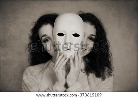 two-faced woman manic depression concept Royalty-Free Stock Photo #370615109