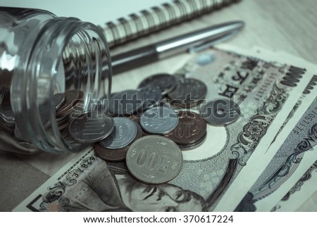 yen notes and yen coins for money concept background
