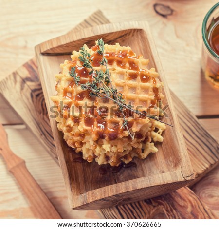 Rural style breakfast - waffles with caramel