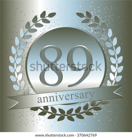 Vector illustration of Silver laurel wreath and ribbon. Anniversary - 89.