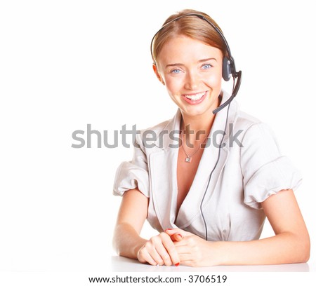 girl the operator in headphones with a microphone