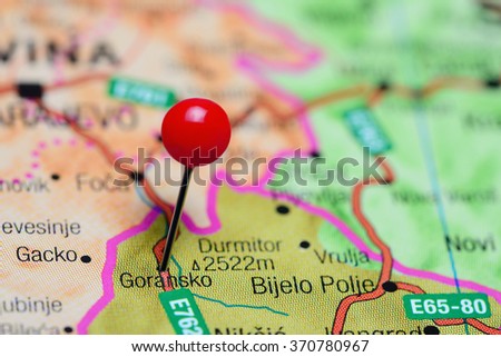 Goransko pinned on a map of Montenegro 
