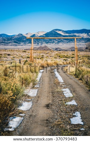The driveway leading up to the entrance of an old ranch