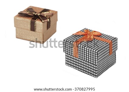 Two Gift Boxes Isolated On White  Background,  Horizontal Image With Copy Space, Front View, Close Up